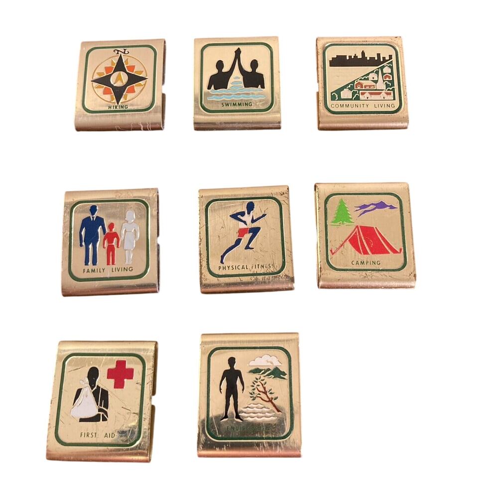 Vintage 70s BSA Boy Scouts EIGHT Merit and Skill Awards Lot (Belt Style)